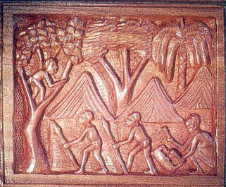 Nsong'a Lianja en images: Gravure dans la porte d'entrée de la bibliothèque Æquatoria
